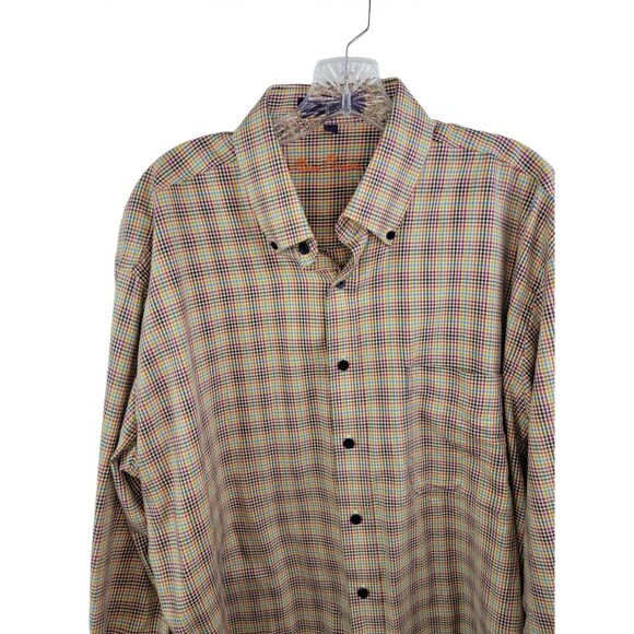 Alan Flusser Plaid Sleeve Button DownStriped Shirt Men's Large - Picture 2 of 11